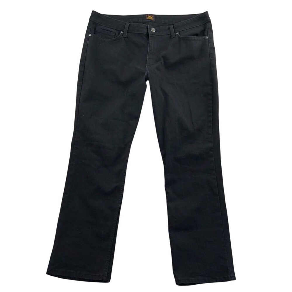 Lee Womens Jeans Size 16 Short Straight Leg Classic Black Denim Casual Stretch
